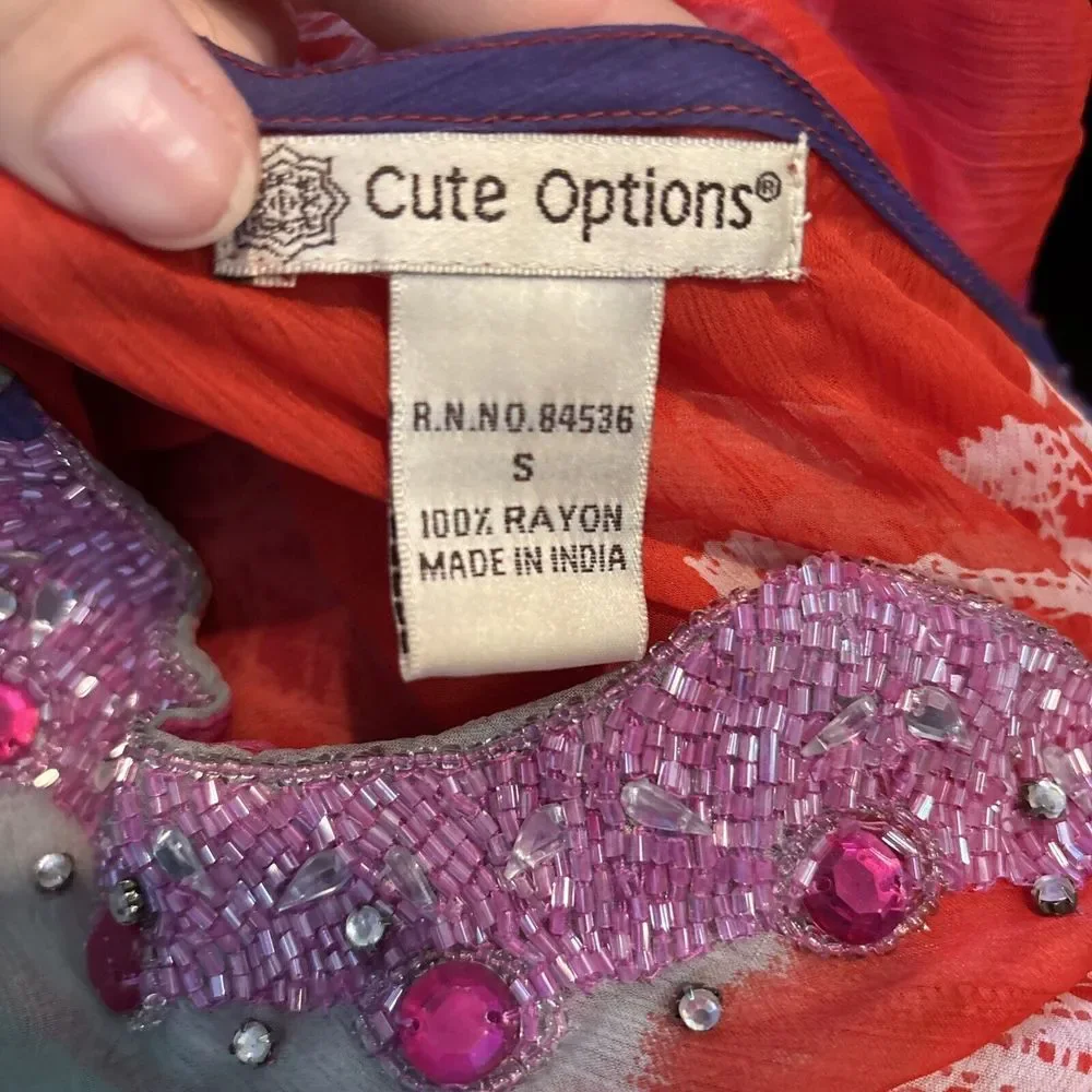 Cute Options Swimsuit Cover Beaded 3/4 Sleeve‎ Semi-Sheer Lightweight Size Small